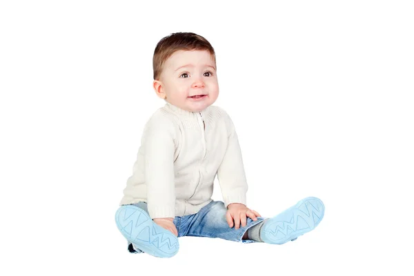 Hermoso bebé sentarse en el suelo —  Fotos de Stock