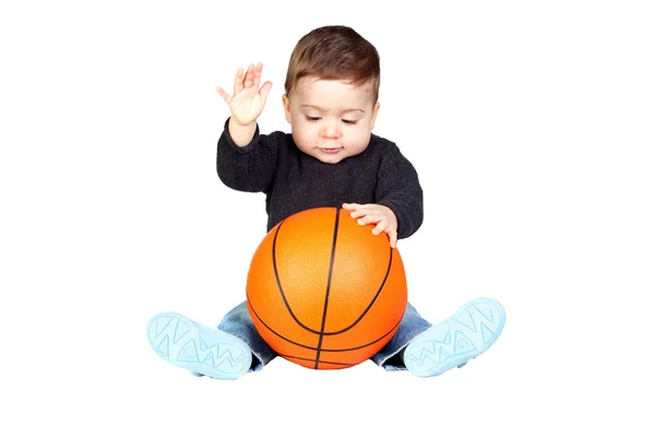 Красива дитина з баскетболом — стокове фото