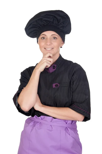 Gotować dość kobieta z czarnym mundurze — Zdjęcie stockowe