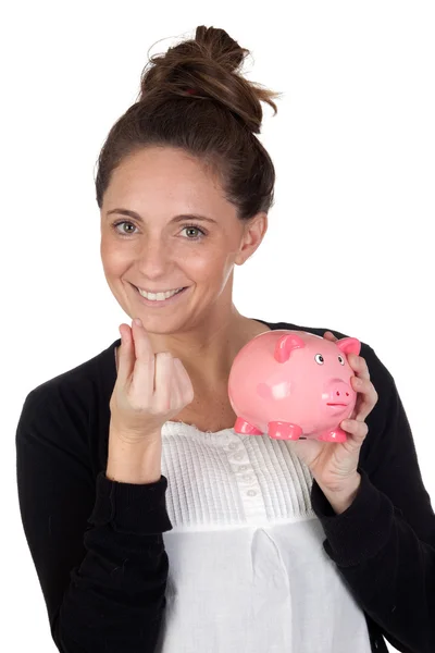 Attractive girl with money box — Stock Photo, Image