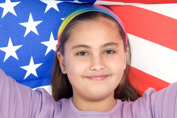 Patriotic little girl with american flag Stock Photo
