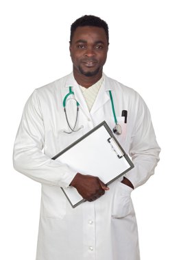 African american man doctor with clipbaord clipart