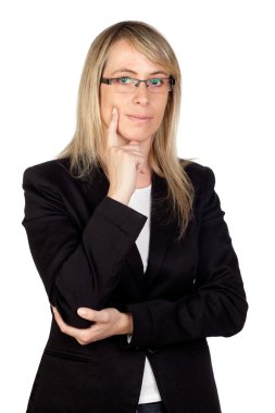 Pensive businesswoman with glasses clipart