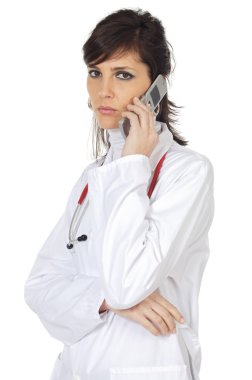 telefonla konuşan çekici bayan doktor