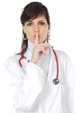 Attractive lady doctor ordering silence clipart