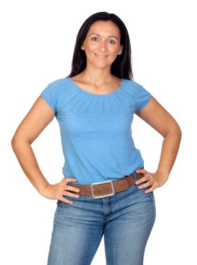 Adorable woman with blue t-shirt