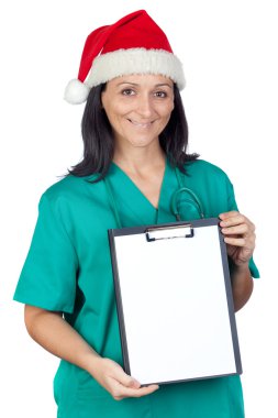 çekici doktor kadın Noel şapka ile