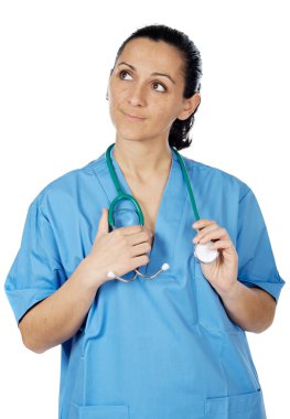 Attractive lady doctor thinking clipart