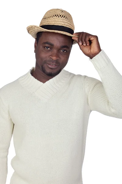 Vonzó afrikai férfi szalma kalap — Stock Fotó