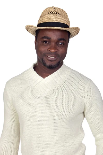 Attractive african man with a straw hat — Stock Photo, Image