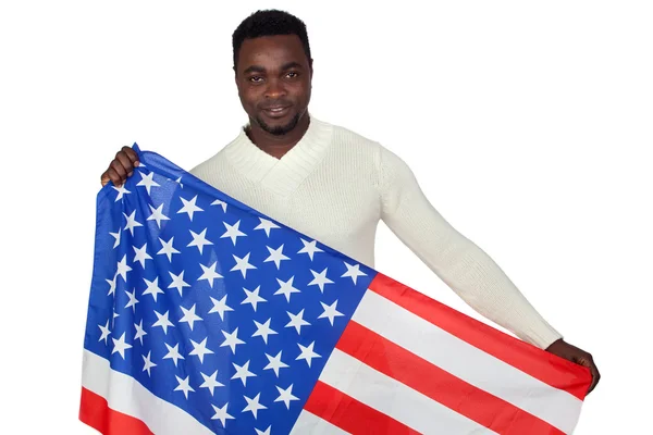 Attraktiver afrikanischer Mann mit amerikanischer Flagge — Stockfoto