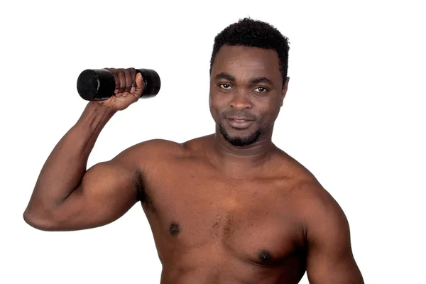 Atractivo africano hombre levantando pesas —  Fotos de Stock