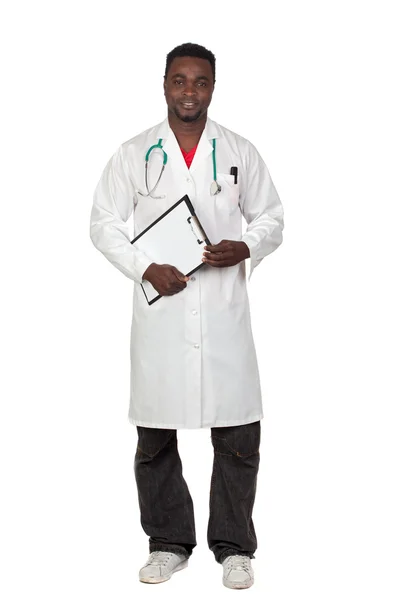 Afrikanisch amerikanisch mann doktor mit clipbaord — Stockfoto