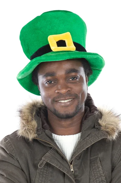 African American with saint patricks hat — Stock Photo, Image