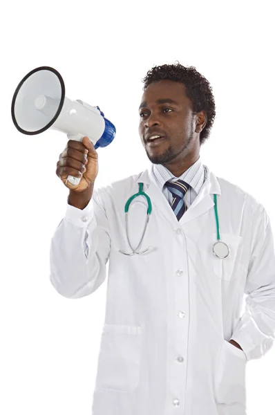 Jovem médico com megafone — Fotografia de Stock