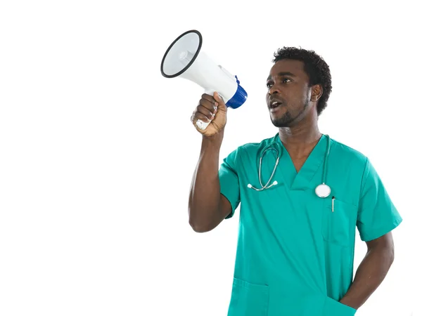 Young doctor whit megaphone — Stock Photo, Image