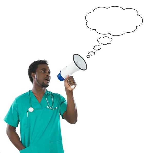 Young doctor whit megaphone — Stock Photo, Image