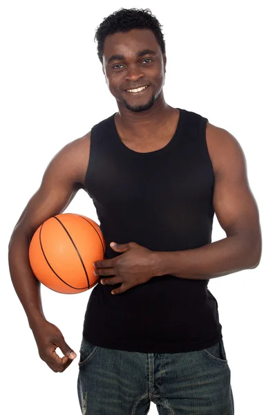 Attraktiver junger Mensch mit Basketballball — Stockfoto