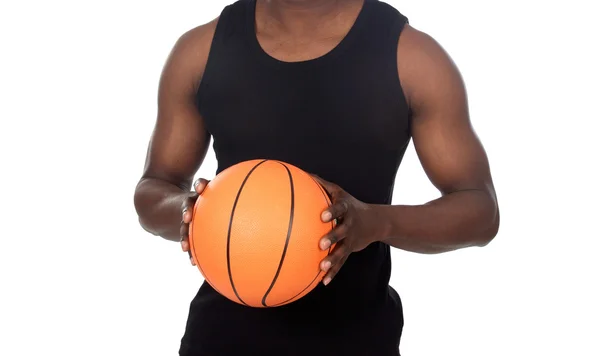 Jovem atraente com bola de basquete — Fotografia de Stock