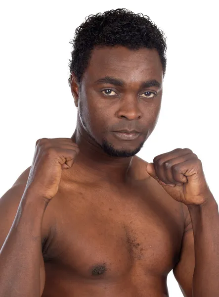 Africký mladík v defenzivní postoj — Stock fotografie