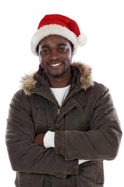 Afrikansk pojke med jultomten hatt — Stockfoto