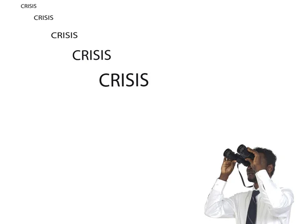 Man met verrekijker op zoek van de crisis — Stockfoto