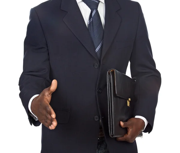 Afrikai üzletember, felajánlás egy kézfogás — Stock Fotó