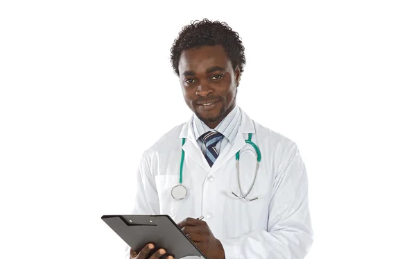 Afrikansk amerikansk man läkare skriva — Stockfoto