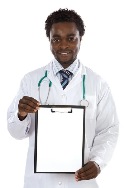 Attraktiv ung läkare med affisch — Stockfoto
