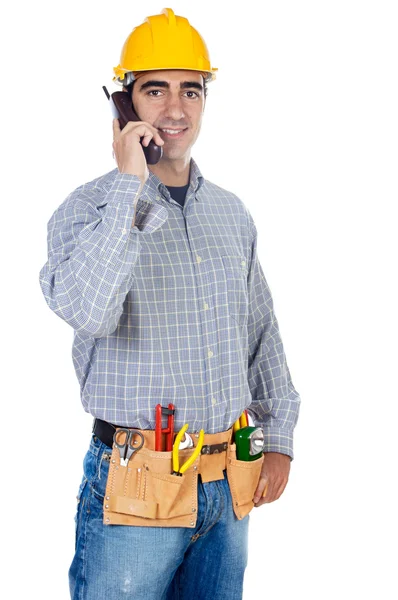 携帯電話で話している労働者 — ストック写真