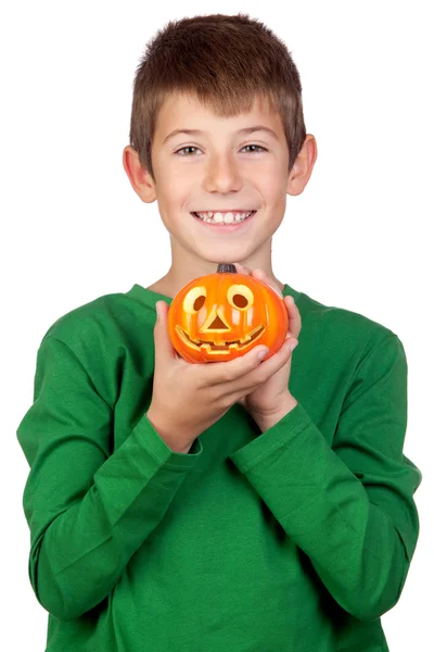 Adorable child with a pumpkin — Stock Photo, Image