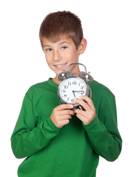 Adorable boy with a alarm-clock — Stock Photo, Image