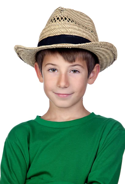 Beautiful boy with straw hat — Stock Photo, Image