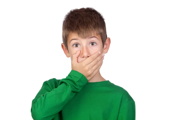 Beautiful boy covering his mouth — Stock Photo, Image