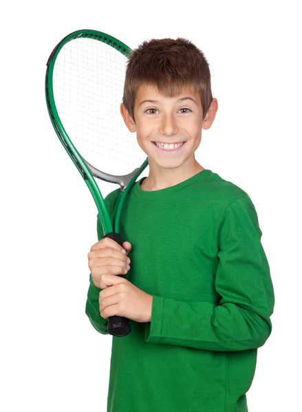 Niño adorable con raqueta de tenis — Foto de Stock