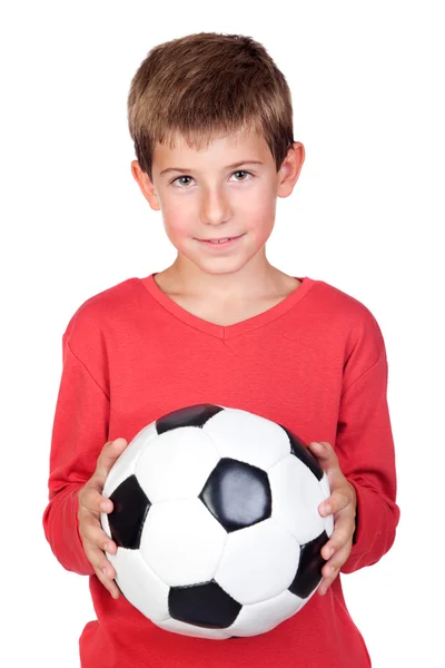 Estudiante niño pequeño con pelota de fútbol — Foto de Stock