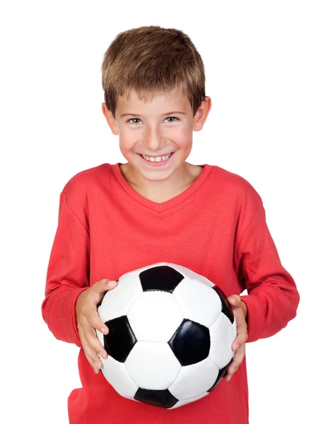 Φοιτητής μικρό παιδί με μπάλα ποδοσφαίρου — Φωτογραφία Αρχείου
