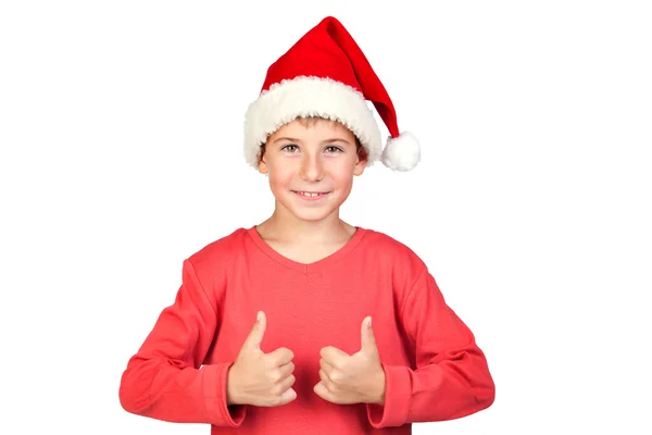 Entzückendes Kind mit Weihnachtsmütze sagt ok — Stockfoto