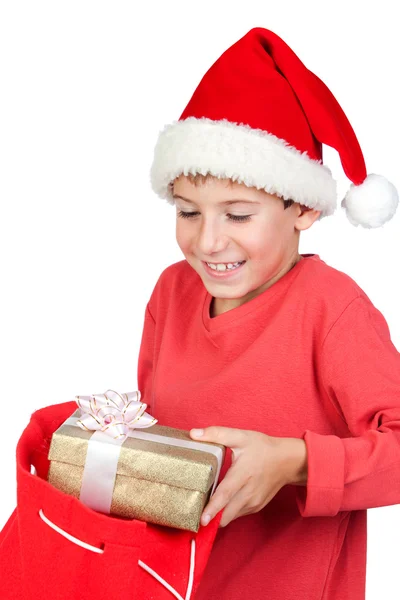 Noel Baba şapkası ile şirin çocuk — Stok fotoğraf