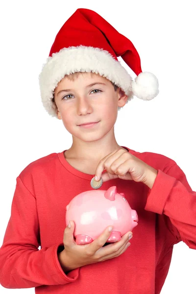 Adorable économie d'enfant avec Santa Hat — Photo
