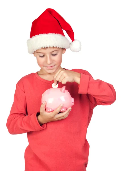 Adorable économie d'enfant avec Santa Hat — Photo