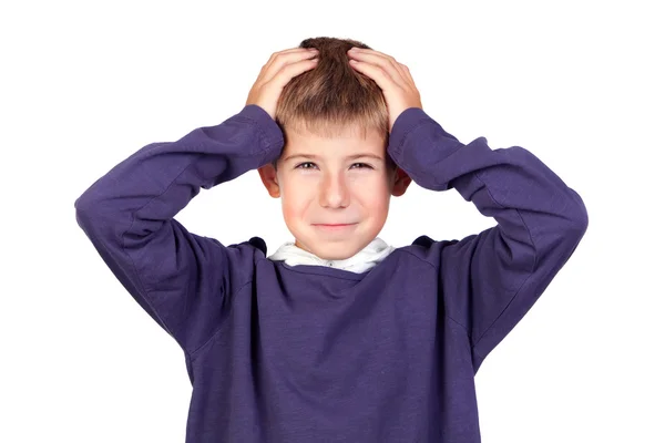 Funny boy with his hands on his head — Stock Photo, Image