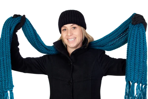 Blond kvinna med en blå halsduk — Stockfoto