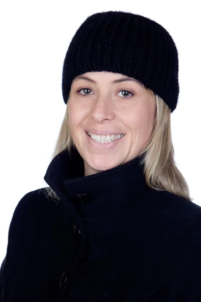 Blond kvinna med en svart kappa — Stockfoto