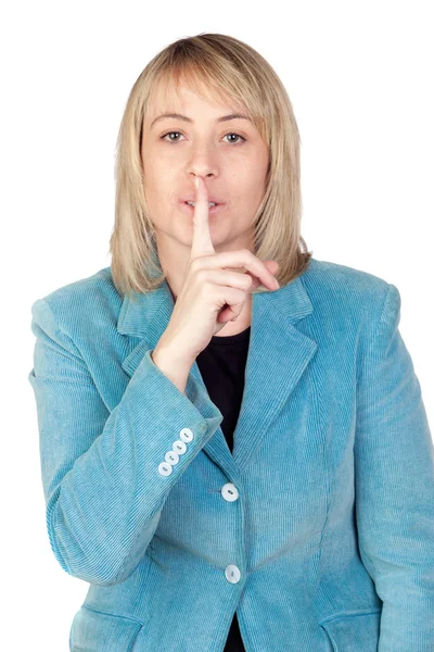 Ragazza bionda che ordina il silenzio — Foto Stock