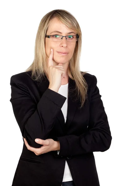 Pensive businesswoman with glasses — Stock Photo, Image