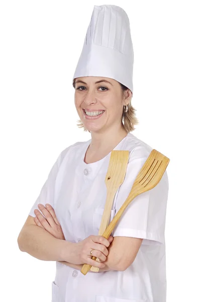 Счастливая привлекательная женщина-повар — стоковое фото