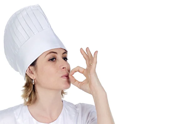 Cocinero mujer llegar a inclinarse los dedos —  Fotos de Stock