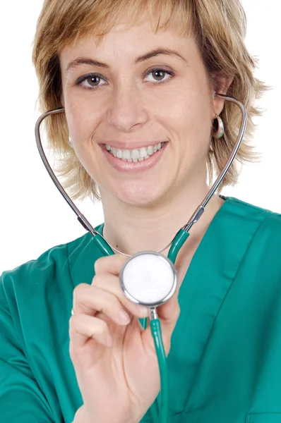 Flicka läkare med stetoskop — Stockfoto