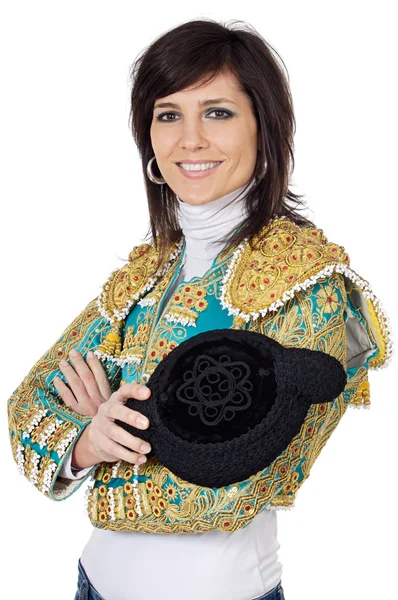 Attraktiv kvinna klädd toreador — Stockfoto